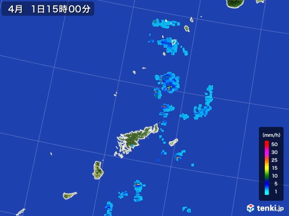 奄美諸島(鹿児島県)の雨雲レーダー(2017年04月01日)