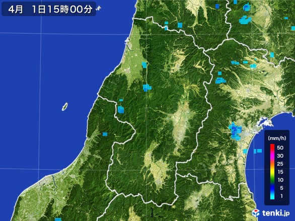 山形県の雨雲レーダー(2017年04月01日)