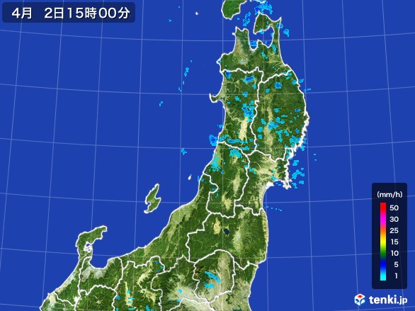東北地方の雨雲レーダー(2017年04月02日)