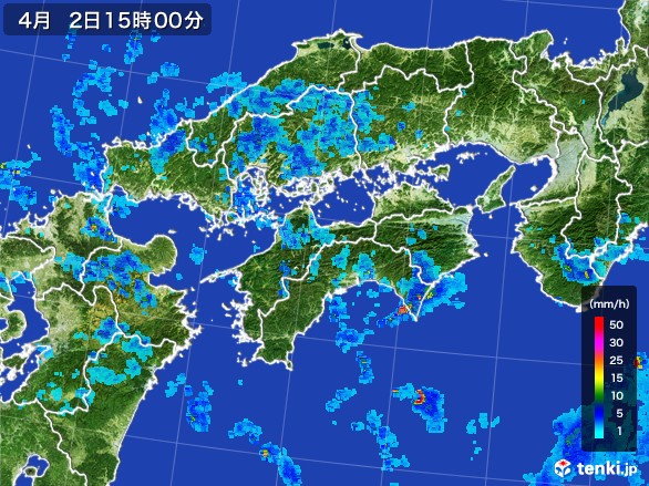 四国地方の雨雲レーダー(2017年04月02日)