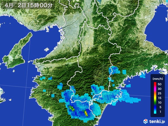 奈良県の雨雲レーダー(2017年04月02日)