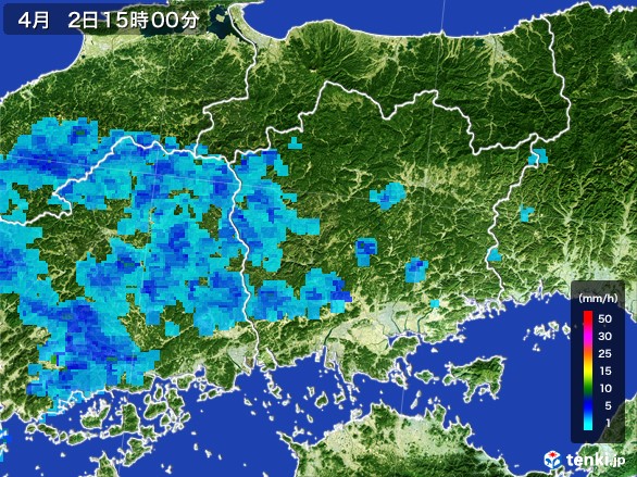 岡山県の雨雲レーダー(2017年04月02日)