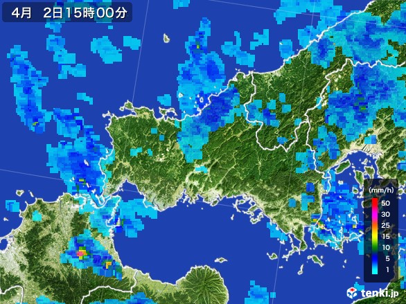 山口県の雨雲レーダー(2017年04月02日)