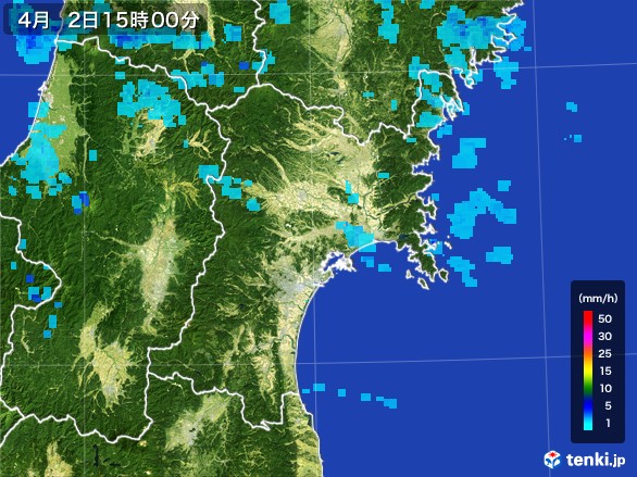 宮城県の雨雲レーダー(2017年04月02日)