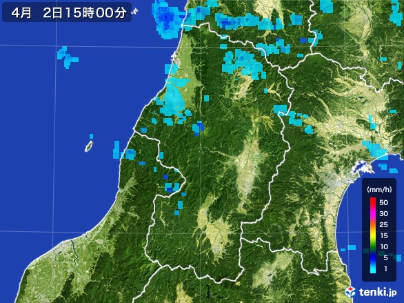 山形県の雨雲レーダー(2017年04月02日)