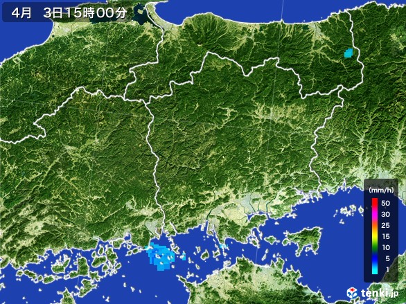 岡山県の雨雲レーダー(2017年04月03日)