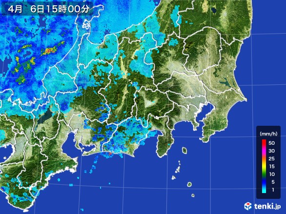 関東・甲信地方の雨雲レーダー(2017年04月06日)