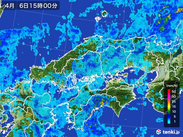 中国地方の雨雲レーダー(2017年04月06日)