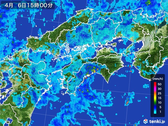 四国地方の雨雲レーダー(2017年04月06日)