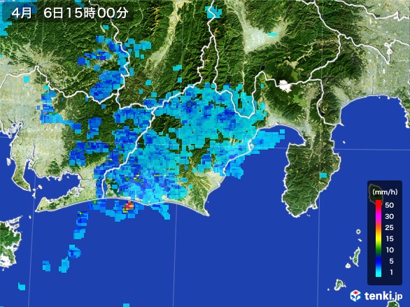 静岡県の雨雲レーダー(2017年04月06日)
