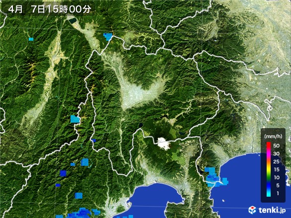 山梨県の雨雲レーダー(2017年04月07日)