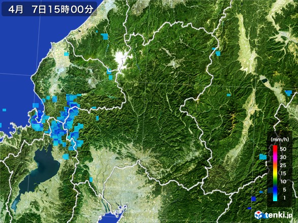 岐阜県の雨雲レーダー(2017年04月07日)