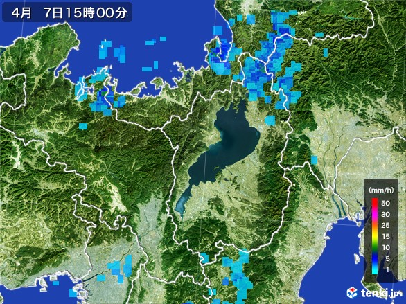 滋賀県の雨雲レーダー(2017年04月07日)