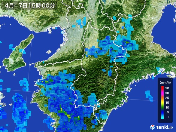 奈良県の雨雲レーダー(2017年04月07日)