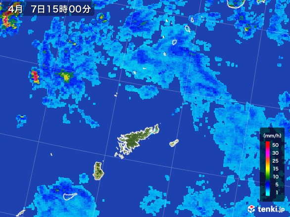 奄美諸島(鹿児島県)の雨雲レーダー(2017年04月07日)