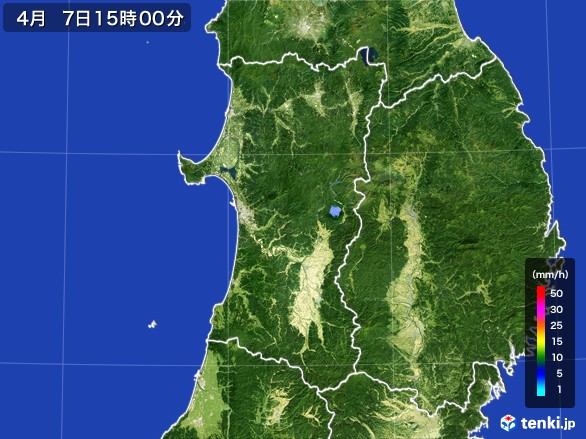 秋田県の雨雲レーダー(2017年04月07日)