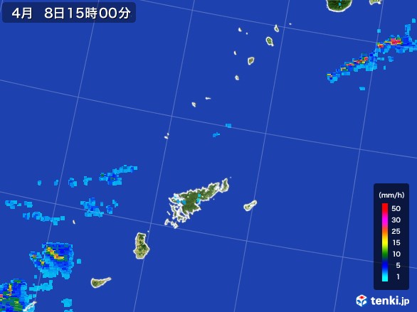 奄美諸島(鹿児島県)の雨雲レーダー(2017年04月08日)