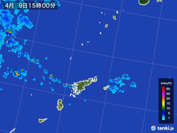奄美諸島(鹿児島県)の雨雲レーダー(2017年04月09日)