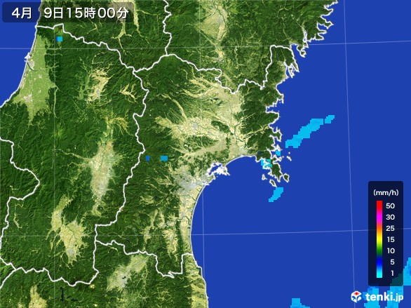 宮城県の雨雲レーダー(2017年04月09日)