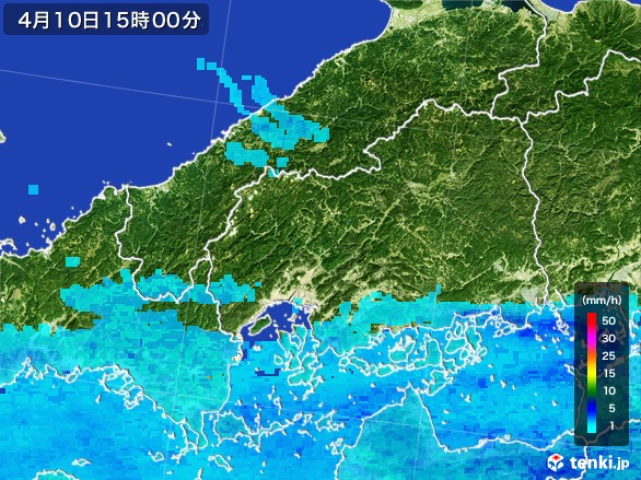広島県の雨雲レーダー(2017年04月10日)