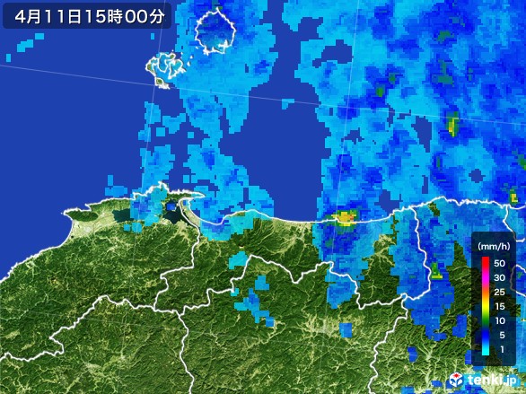 鳥取県の雨雲レーダー(2017年04月11日)