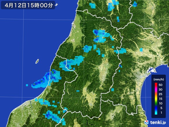 山形県の雨雲レーダー(2017年04月12日)