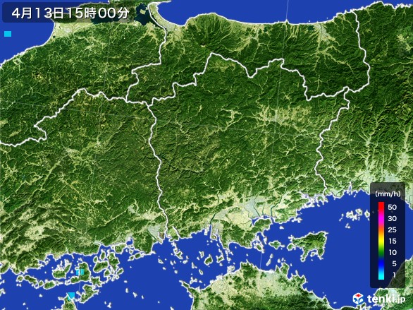 岡山県の雨雲レーダー(2017年04月13日)