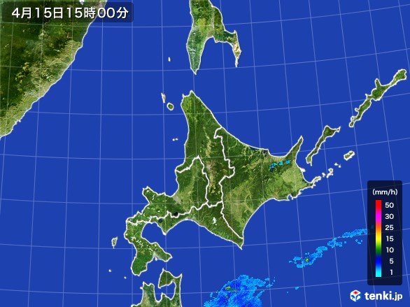 北海道地方の雨雲レーダー(2017年04月15日)