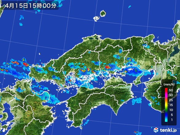 中国地方の雨雲レーダー(2017年04月15日)