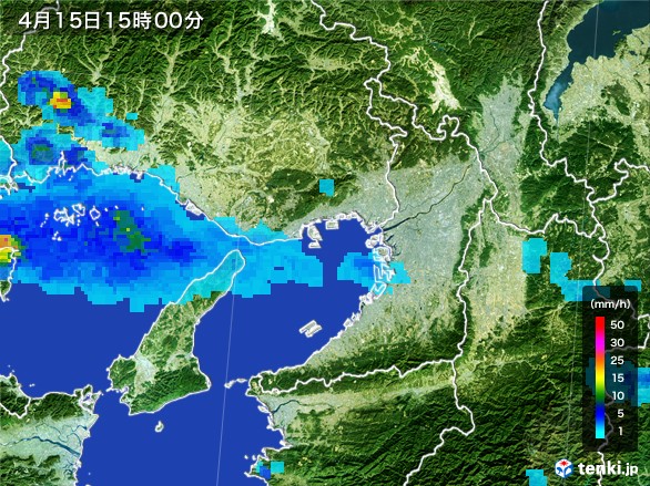 大阪府の雨雲レーダー(2017年04月15日)