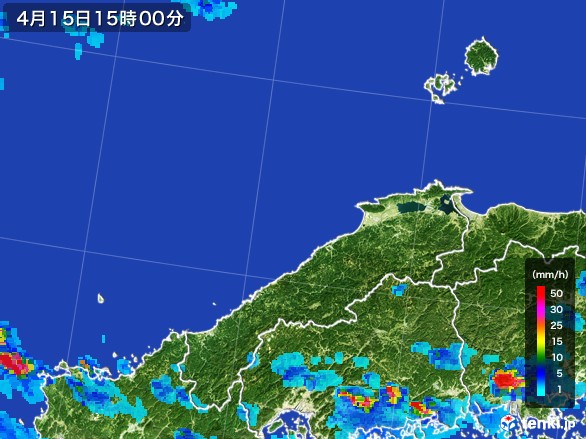 島根県の雨雲レーダー(2017年04月15日)