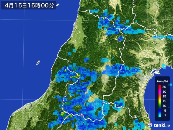 山形県の雨雲レーダー(2017年04月15日)