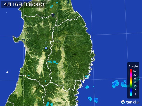 岩手県の雨雲レーダー(2017年04月16日)