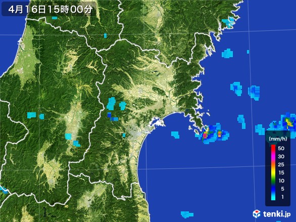 宮城県の雨雲レーダー(2017年04月16日)