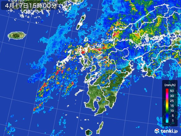 九州地方の雨雲レーダー(2017年04月17日)