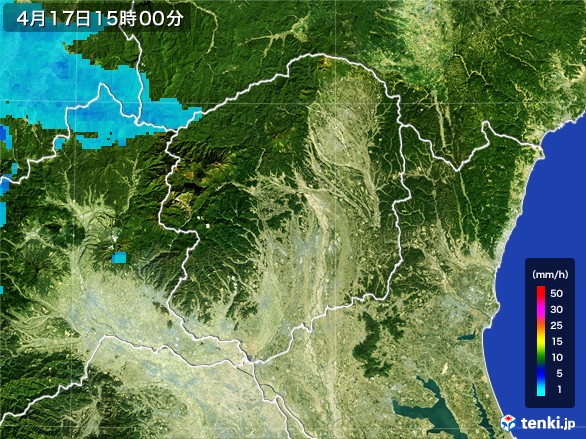 栃木県の雨雲レーダー(2017年04月17日)