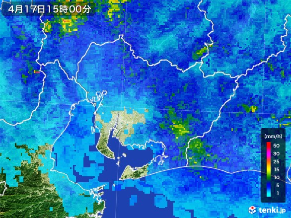 愛知県の雨雲レーダー(2017年04月17日)