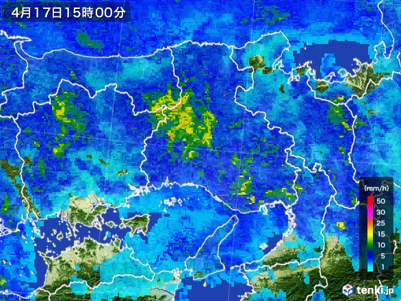 兵庫県の雨雲レーダー(2017年04月17日)