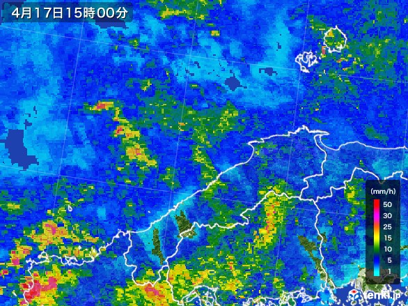 島根県の雨雲レーダー(2017年04月17日)