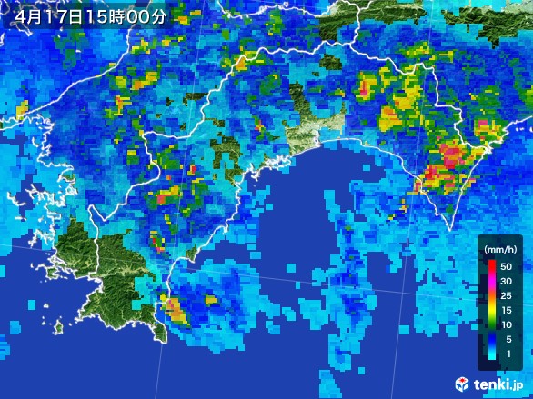 高知県の雨雲レーダー(2017年04月17日)