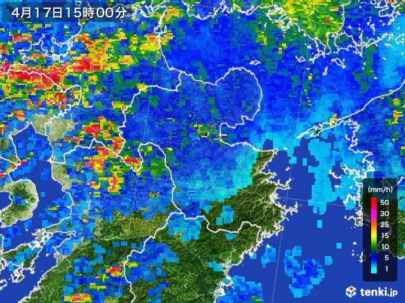 大分県の雨雲レーダー(2017年04月17日)