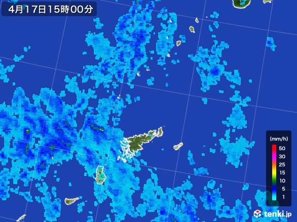 奄美諸島(鹿児島県)の雨雲レーダー(2017年04月17日)