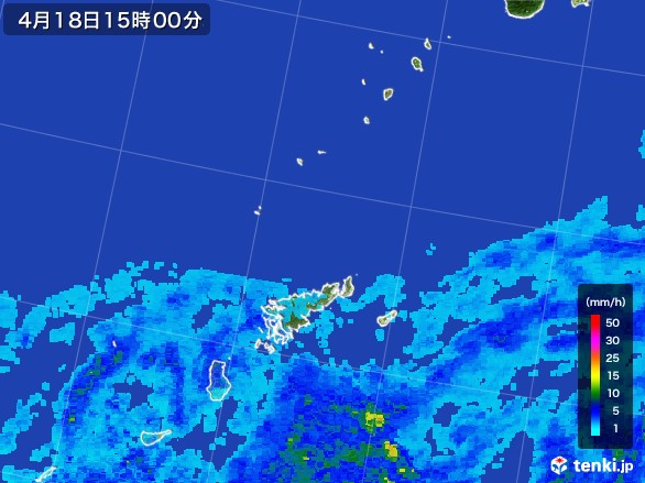 奄美諸島(鹿児島県)の雨雲レーダー(2017年04月18日)