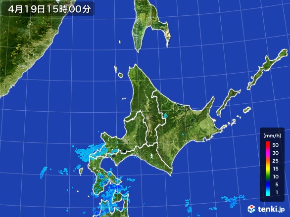 北海道地方の雨雲レーダー(2017年04月19日)