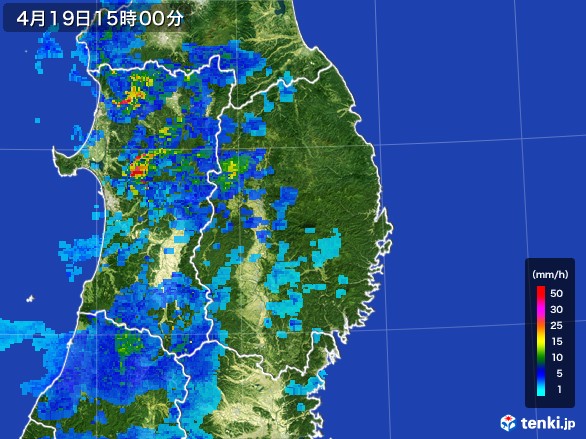 岩手県の雨雲レーダー(2017年04月19日)