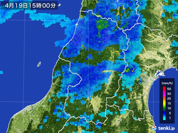 山形県の雨雲レーダー(2017年04月19日)