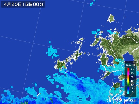 五島列島(長崎県)の雨雲レーダー(2017年04月20日)