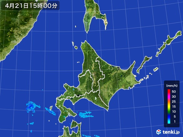 北海道地方の雨雲レーダー(2017年04月21日)