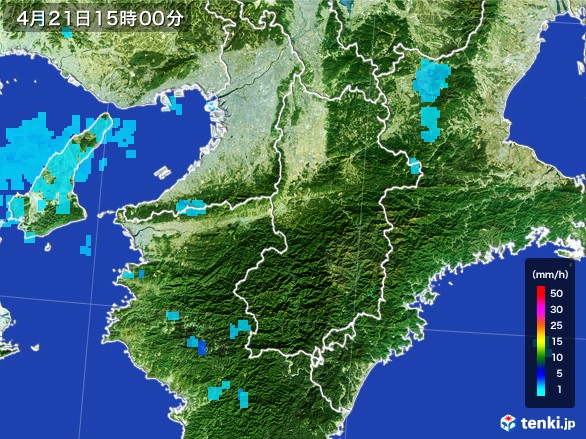 奈良県の雨雲レーダー(2017年04月21日)