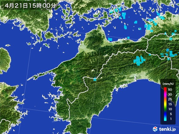 愛媛県の雨雲レーダー(2017年04月21日)
